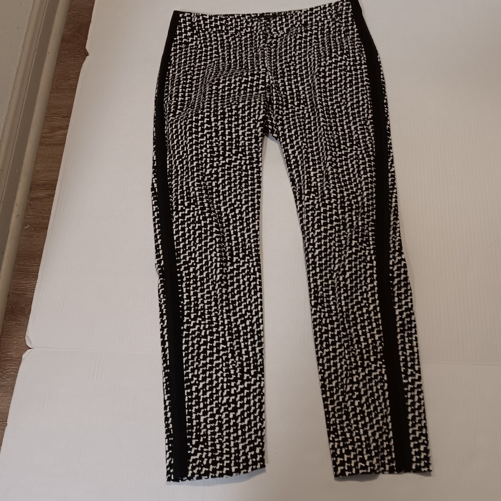 ZARA Basic cotton black and white print side stripe ankle pants, S